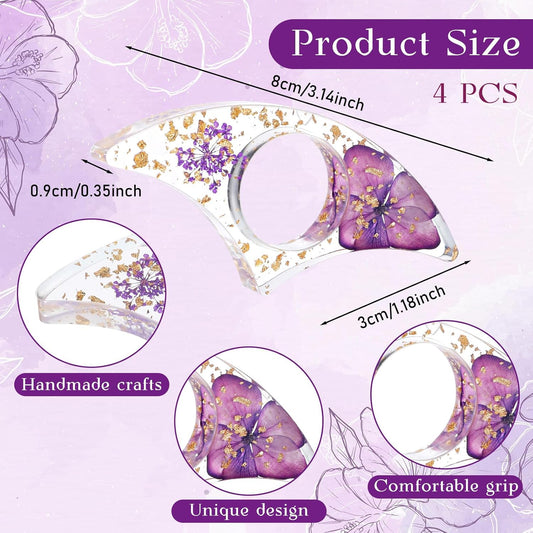 4 Pcs Books Page Holder Dried Flower Resin Transparent Thumb Bookmark Bookpage Holder Book Clips to Hold Books Open Book Accessories Gift for Reading Lovers Teachers Students (Purple Pink Red Yellow)
