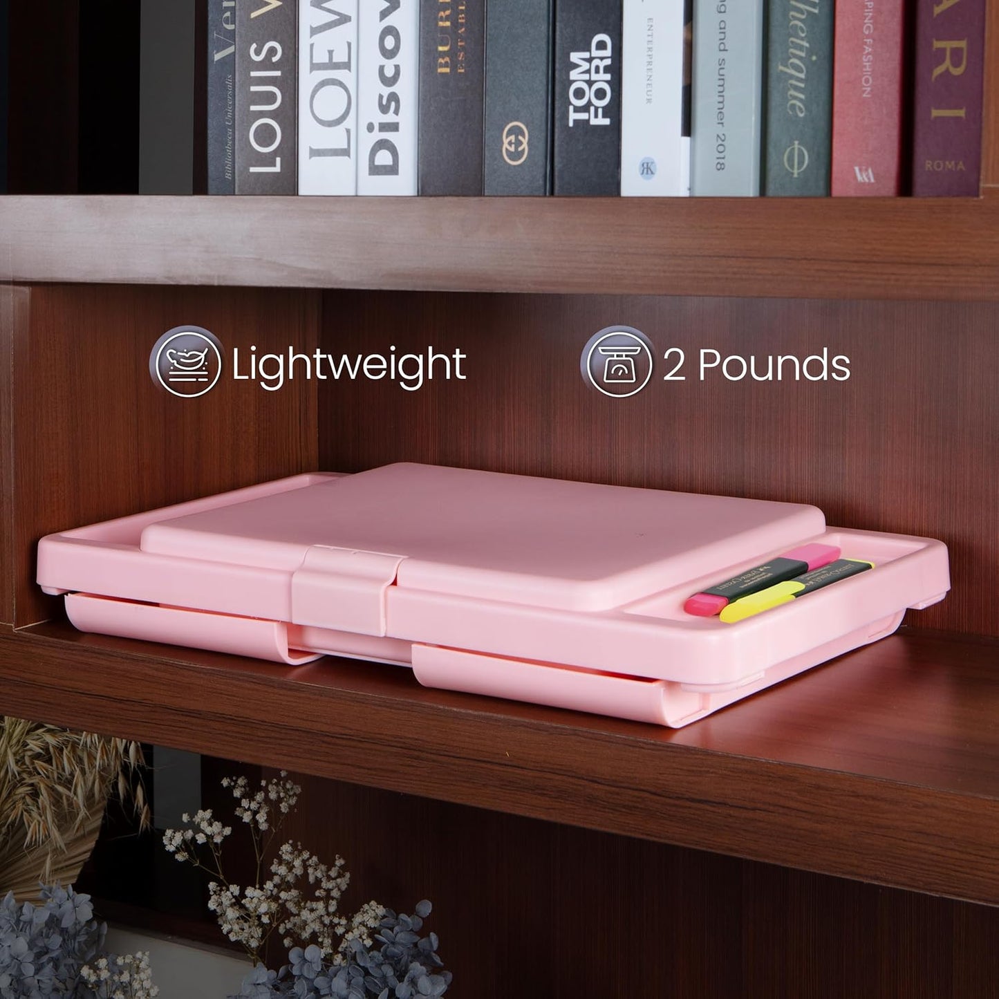 Loddie Doddie Folding Lap Desk - Blush, Plastic & Steel - Sturdy Car Seat Tray for Kids Travel - Lap Desk with Storage Pocket & Accessory Trays - Fits Most Laptops as Laptop Bed Table