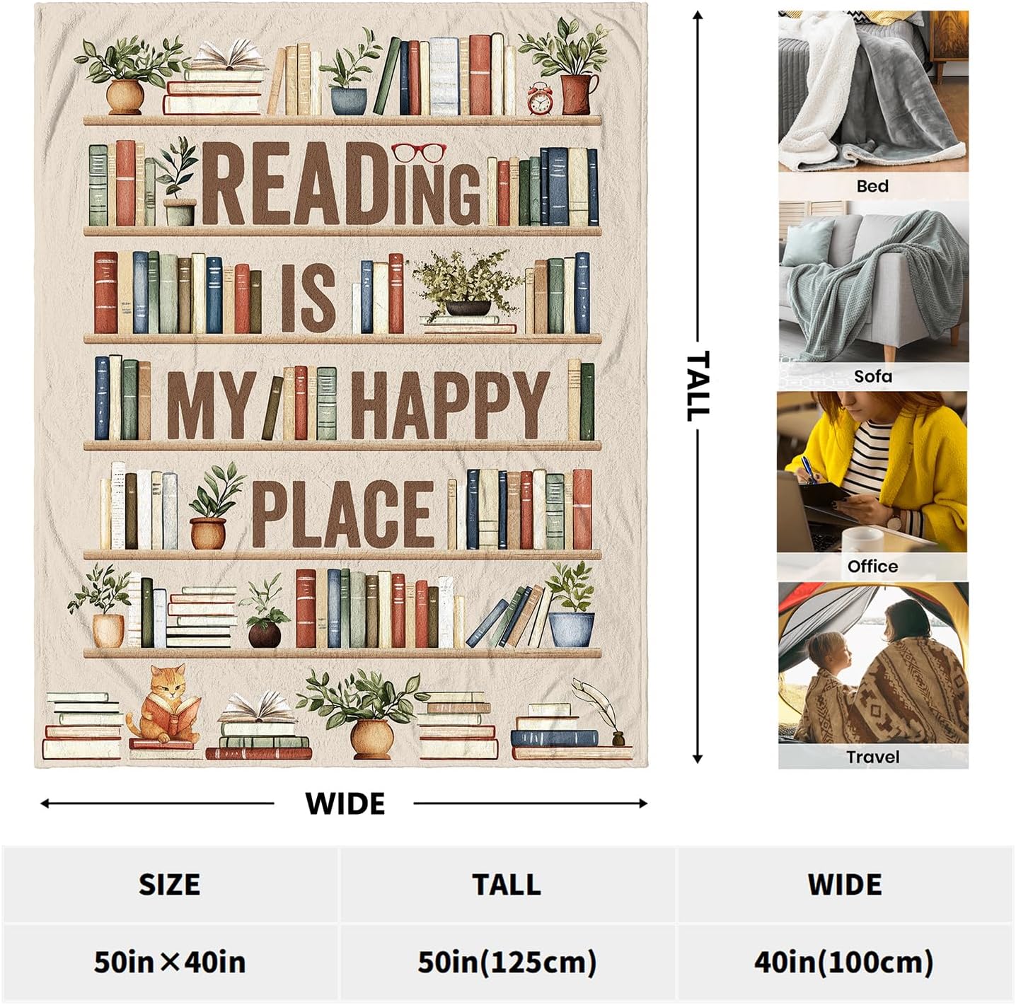 CUJUYO Book Lover Gifts for Women Men Blanket 50"x40" - Librarian Gifts Throw - Book Club Gifts for Reading Lovers Bookish - Literary Gift Ideas - Best Bookworm Gifts for Birthday Christmas Graduation