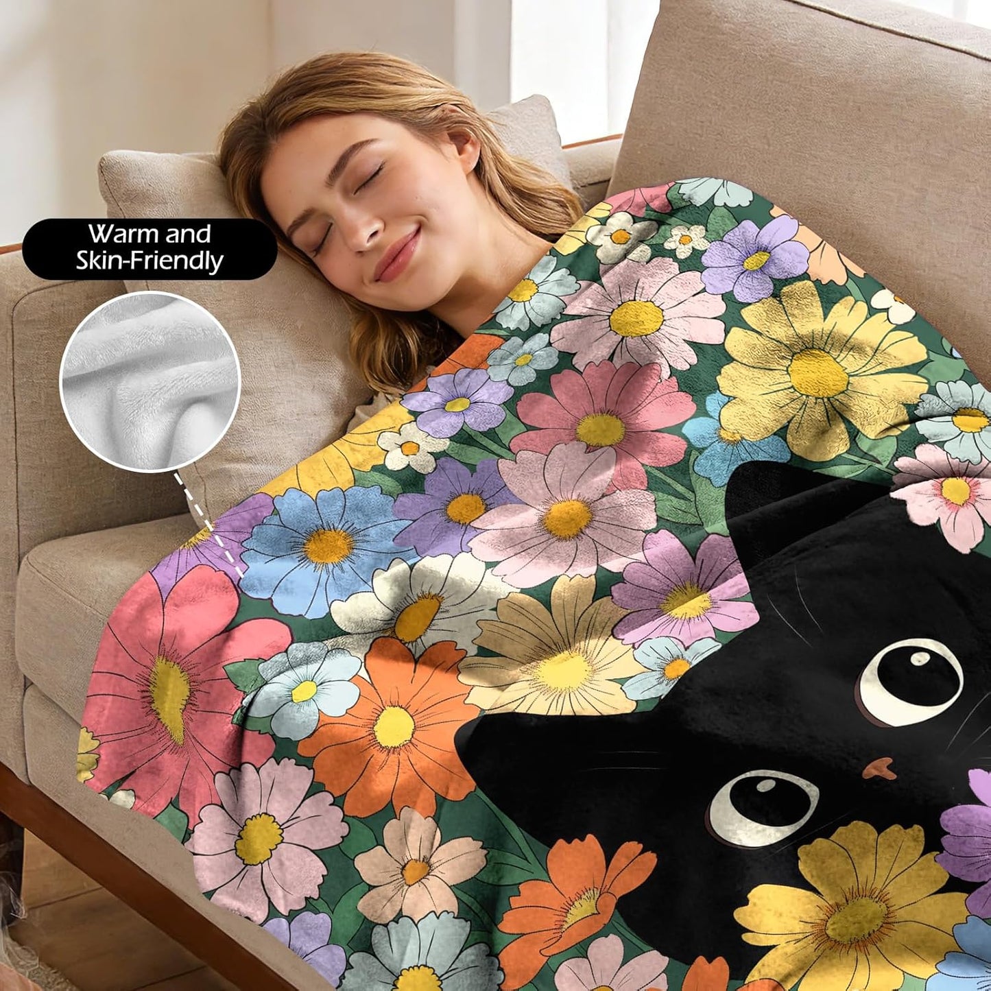 Orange Cat Floral Themed Blanket - 50"x60" Cute Orange Cat Gifts for Cats Lovers Women Mom Teen Girls All Season Super Soft Comfort Flannel Blanket Pet Cats Lovers Valentine Birthday Present