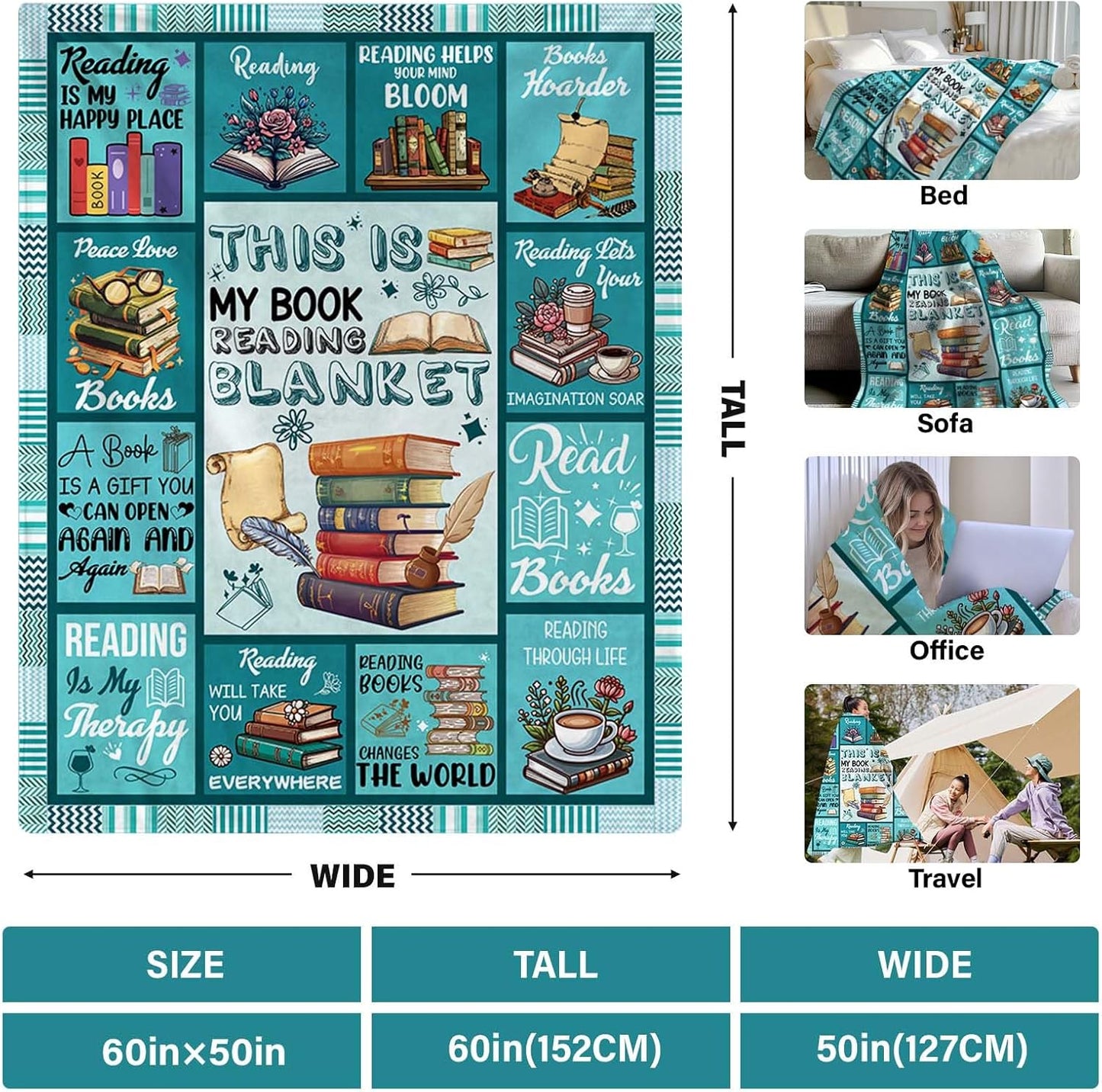 Book Lovers Gifts for Women, Librarian Gifts for Reader, Just a Girl Who Loves Book‘s Blanket Gifts for Reading Lover Bookish, Gift on Christmas Birthday Graduation, Reading Blanket, 50"X60"