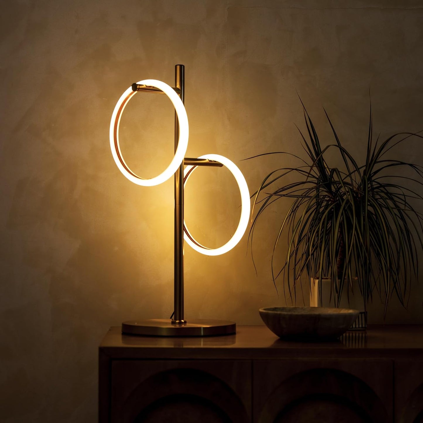 Brightech Saturn Table Lamp, Great Living Room Decor, Desk Tree Lamp for Offices, Contemporary Lamp for Living Rooms, Nightstand Lamp with 2 LED Lights for Bedroom Reading - Brass