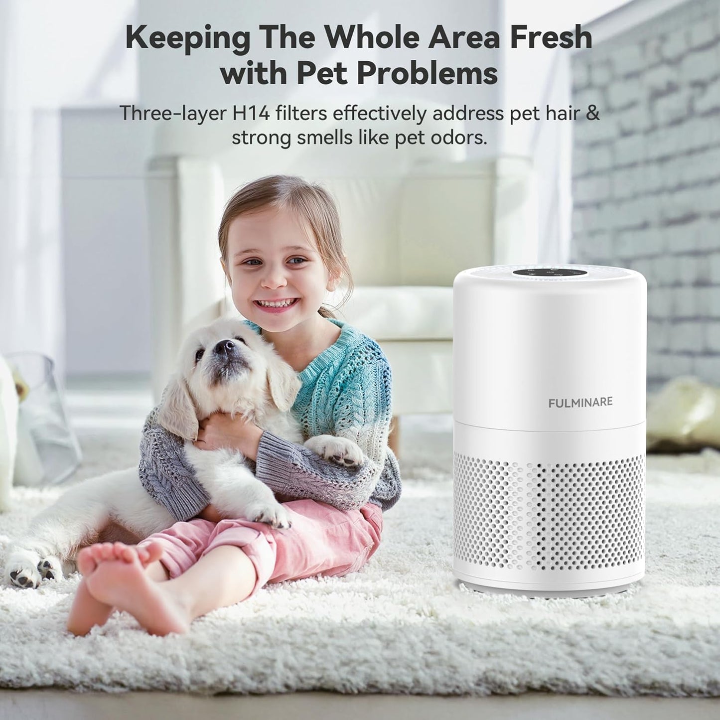 FULMINARE Air Purifiers for Home Bedroom 1095 Ft² Coverage HEPA Air Purifier for Large Room for Pets, Smoke, Kitchen, Office, 3 Speeds, Timer, Quiet, Auto Variable Frequency, Sleep Mode, White