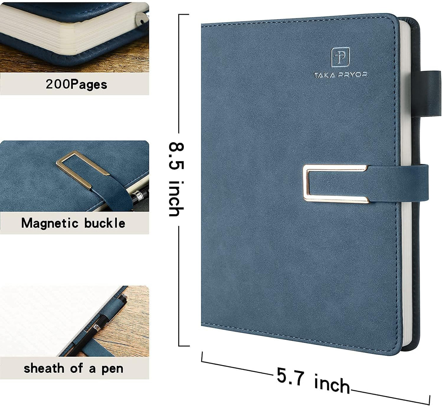 Ruled Journal Notebook, Hardcover Magnetic Clasp Cove, Personal Professional Lined Notebooks, with Pen Loop，Medium 5.7 x 8.3 inches, 120 GSM Thick Paper Gifts Blue