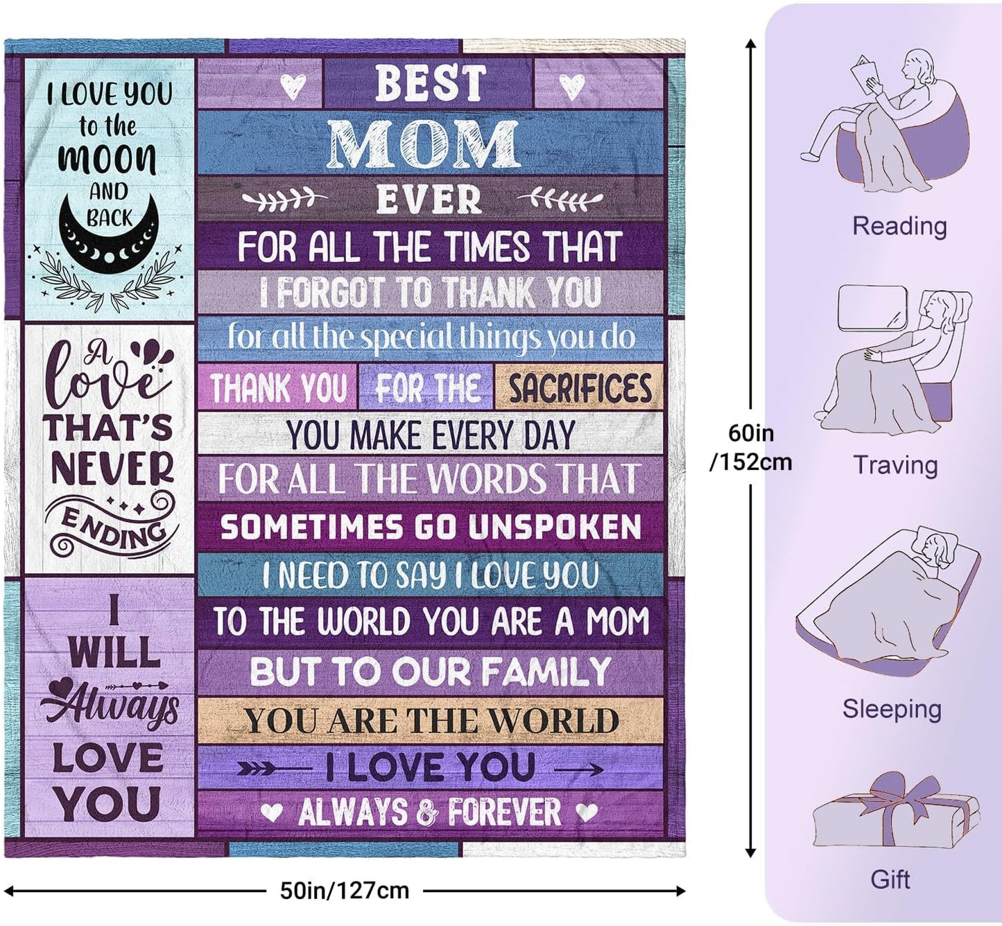 Mothers Day Blanket for Moms, Gifts for Mom, Mom Mothers Day Birthday Gifts from Daughter Son, Best Mommy Ever Present, Mother Valentines Christmas Birthday Present, Mama Mommy Blanket 60"x80"