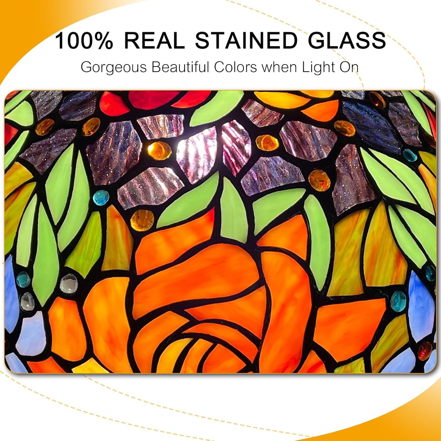 Capulina Tiffany Lamp Stained Glass Table Lamp,12X12X20 Inches Red Rose Tiffany Style Desk Reading Lamp for Living Room Bedroom Study Home Office