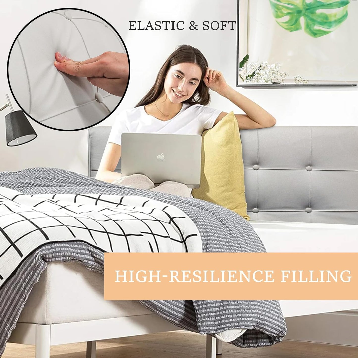 BCU Pillow Headboard Queen Size Upholstered Soft Tufted Headboard with Removable Cover Side Pocket for Adjustable Bed Reading Sofa, Grey