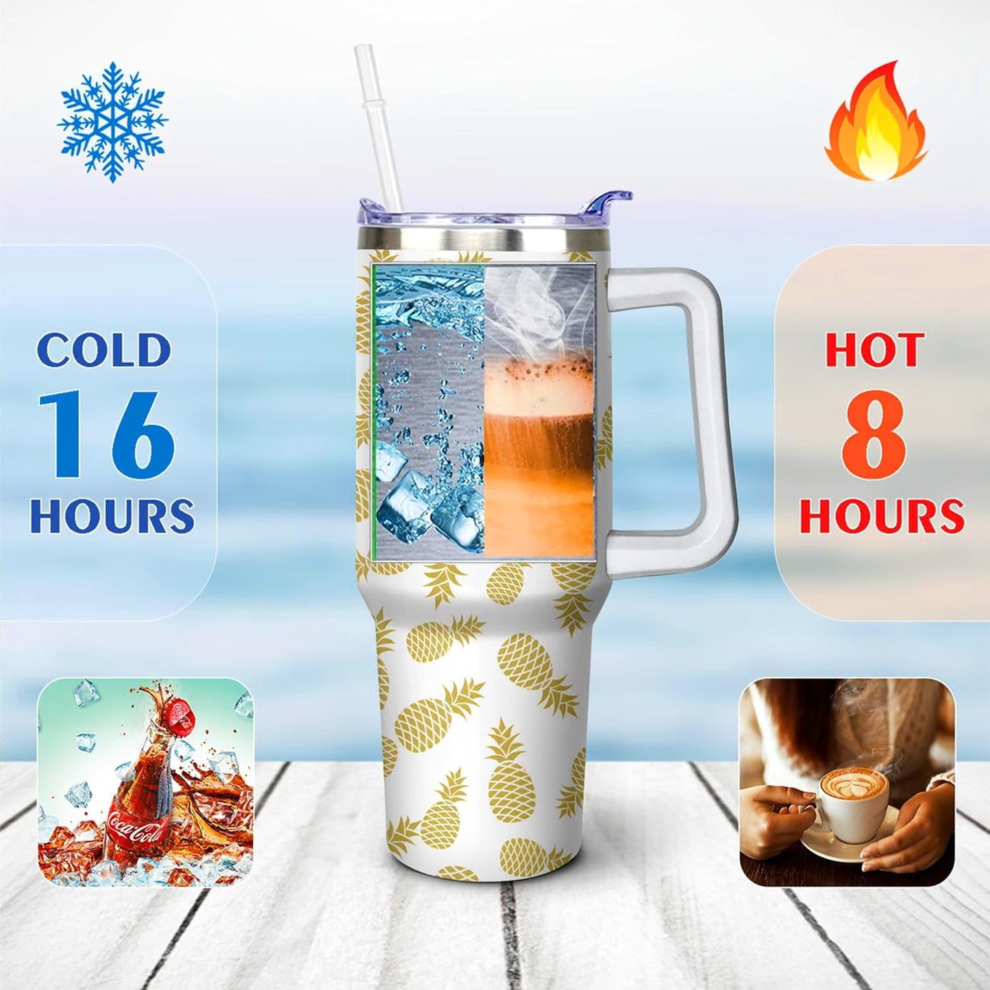 40 Oz Pineapple Tumbler with Handle and Straw Lid, Insulated Keeps Drinks Cold & Hot, Stainless Steel Coffee Mug Funny Gifts for Women Girls