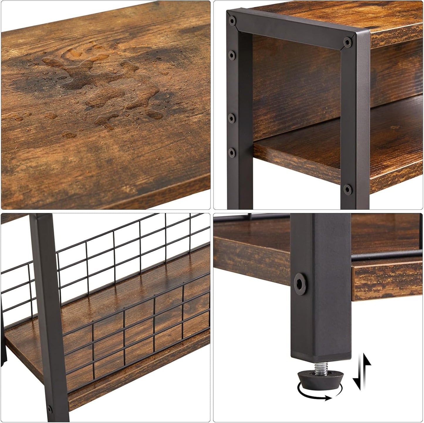 IBUYKE Narrow Side Table with Storage Shelf, 3 Tier End Table,Modern Sofa Table,Small Nightstand with Magazine Rack,Telephone Table for Small Spaces,for Living Room, Bedroom,Brown UTMZ001H