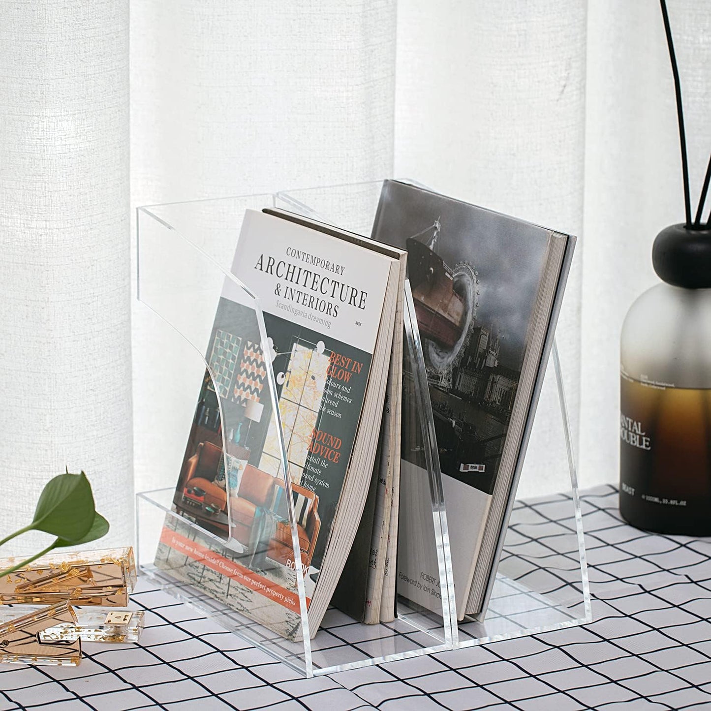 Mouchoi Magazine File Holder Transparent, Stylish Hollow Out Folder Holder, Acrylic File Folder Organizer, 2 Pack