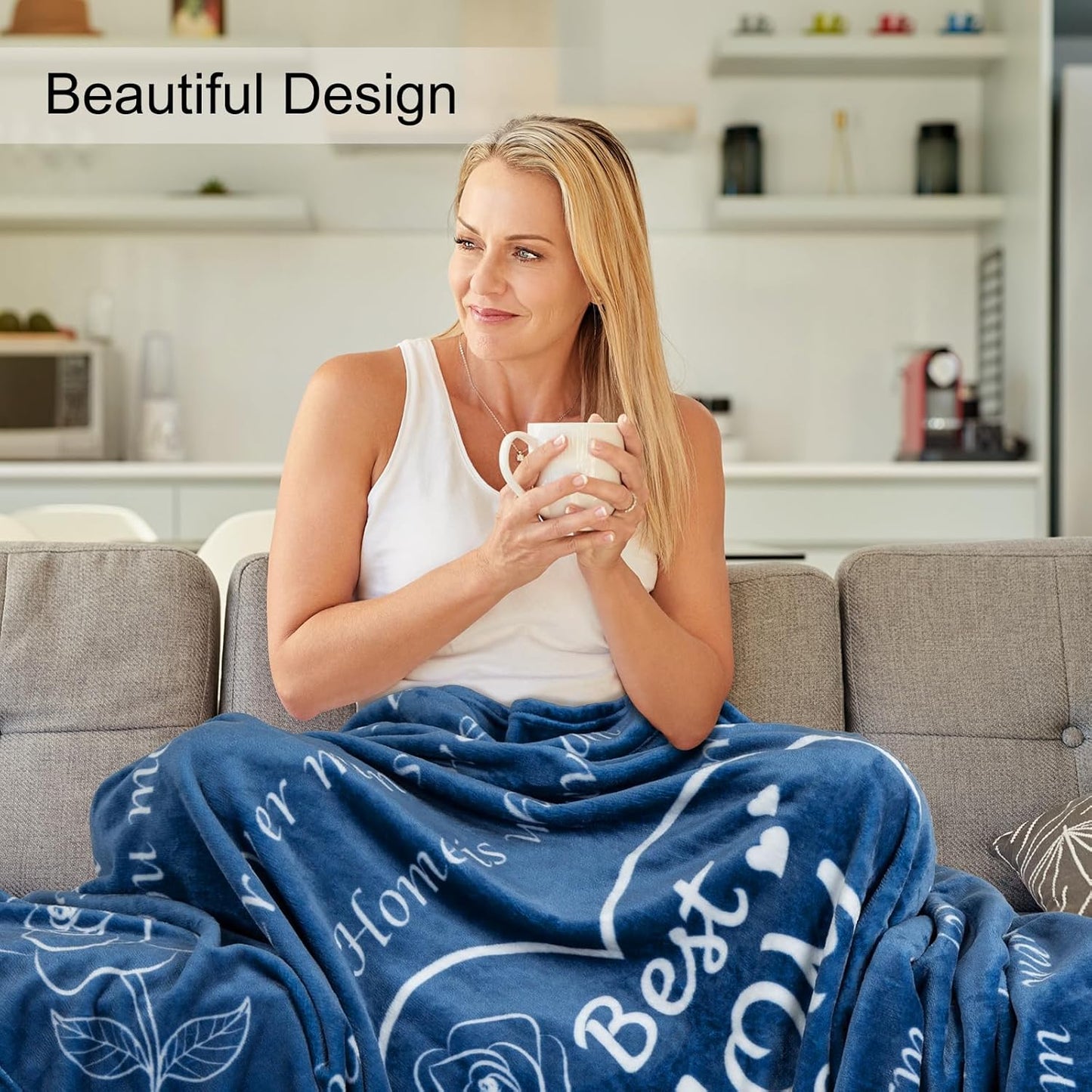 BESTSWEETIE Mother's Day Blanket - Daughter & Son Gifts - Best Mom Ever - Fuzzy Throw Blanket for Mom, Wife, Friend - 50"x 60" Navy