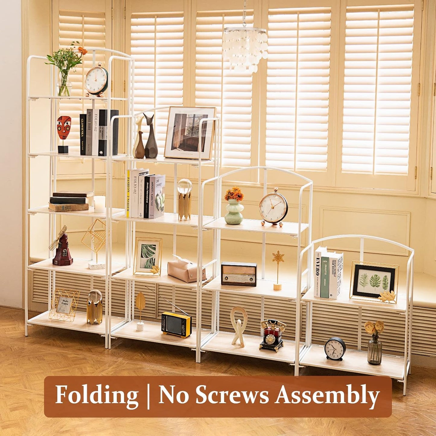 Crofy No Assembly Folding Bookshelf for Living Room, 3 Tier White Collapsible Book Shelf for Home Office, Portable Bookcase Storage Organizer