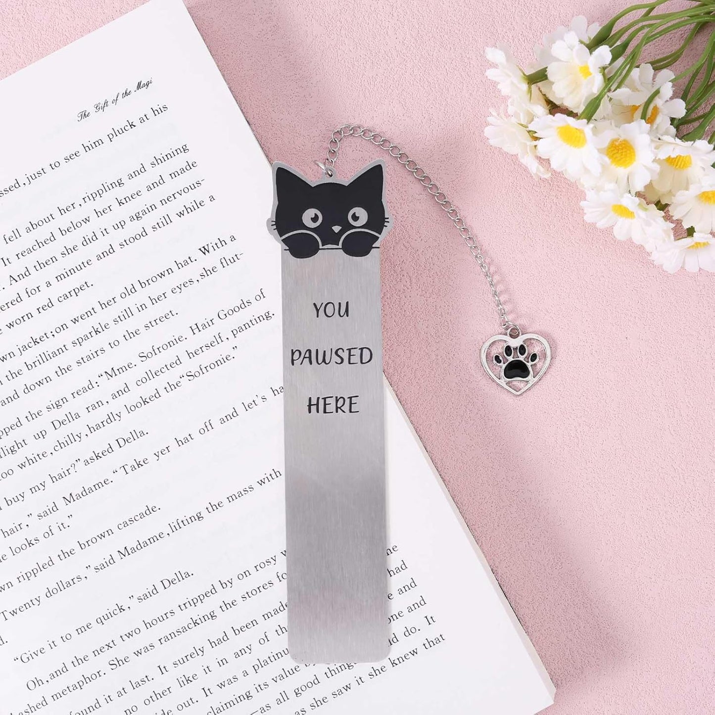 Cat Bookmark, Zinc Alloy Kitten Pet Book Marker for Women Cute Bookmark Cat Lovers Bookish Gift Funny Animals Book Mark with Heart Pendent for Reading Lovers