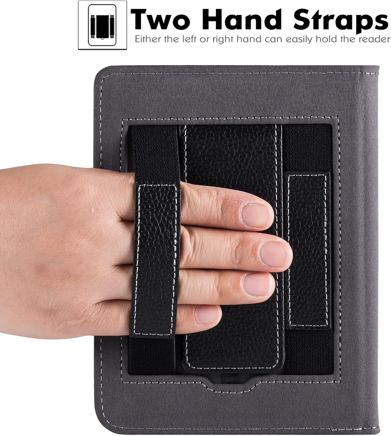 Stand Case for 6" Kobo Clara Colour (Model N367) / Clara BW (Model N365) / Clara 2E eReader - PU Leather Book Folio Sleeve Cover with Two Hand Straps and Auto Sleep/Wake (Classic Black)