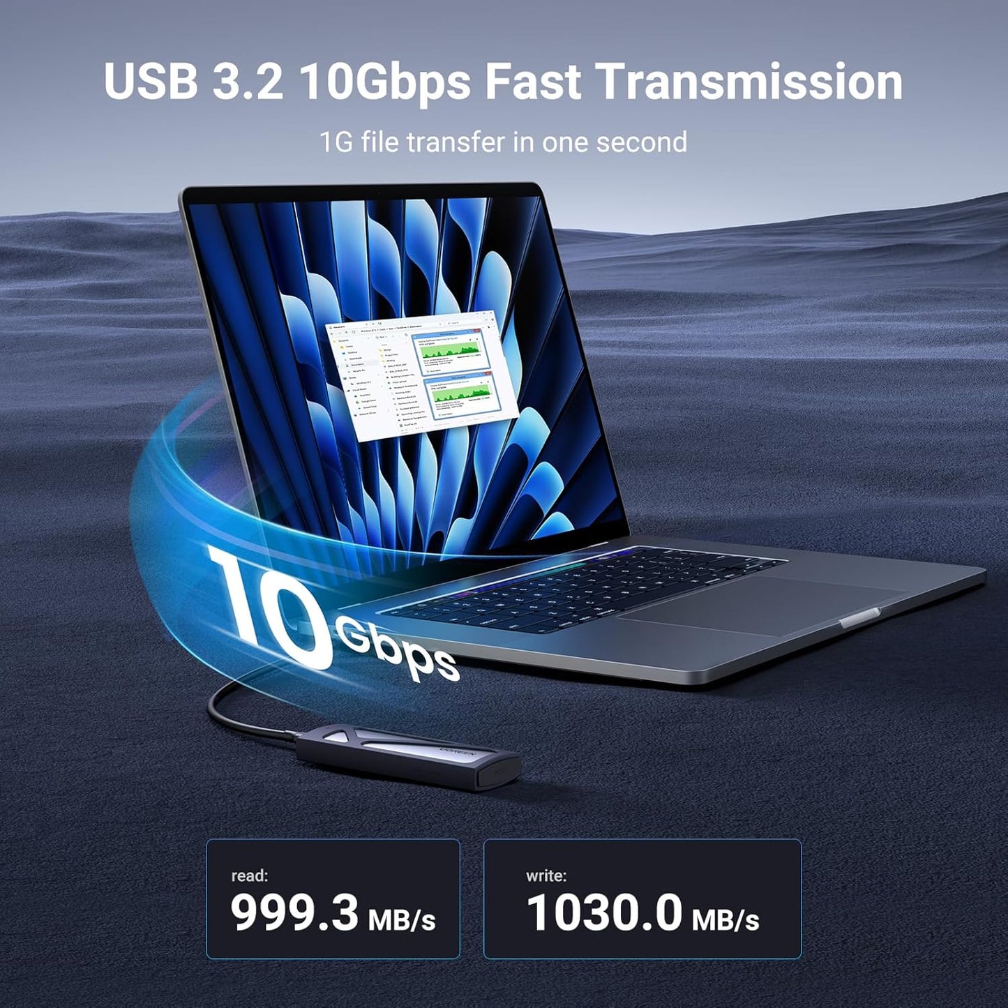 UGREEN SSD Enclosure, Tool-Free USB C External, 10Gbps M.2 NVMe to USB Adapter/Reader Supports M and B&M Keys and Size 2230/2242 /2260/2280 SSDs