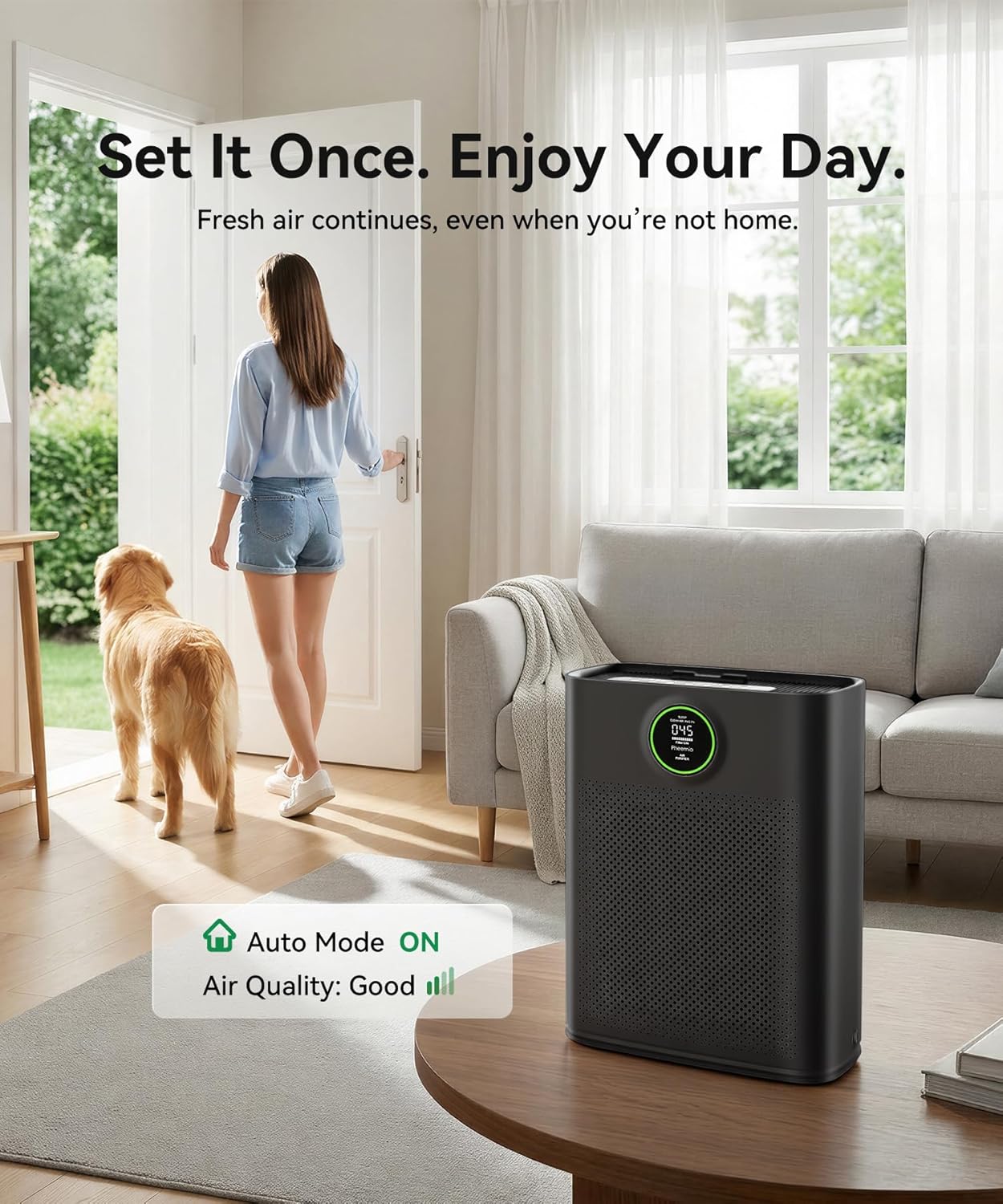 Air Purifier for Large Rooms Up to 2,245 sq ft, Real-Time PM2.5 LED Display, Smart Auto Mode, Air Quality Sensor, Timer & Child Lock, Air Cleaner for Dust, Smoke, Pollen, Odor & Dander, Black