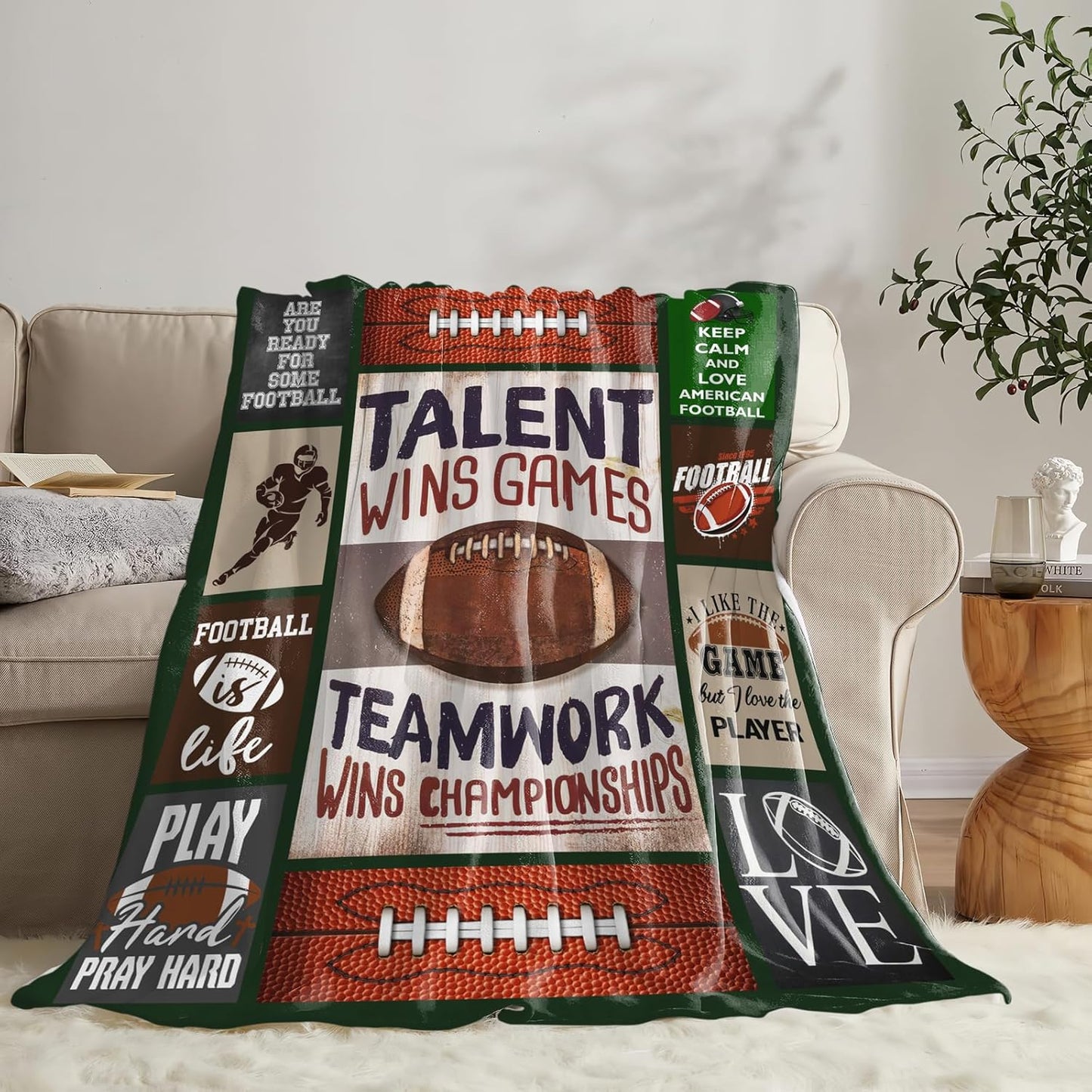 Football Blanket for Girls Kids Women Adults Soft Cozy Flannel Fleece Football Sports Throw Blankets Gifts Warm Fluffy Plush Decor for Couch Sofa 50"x40"