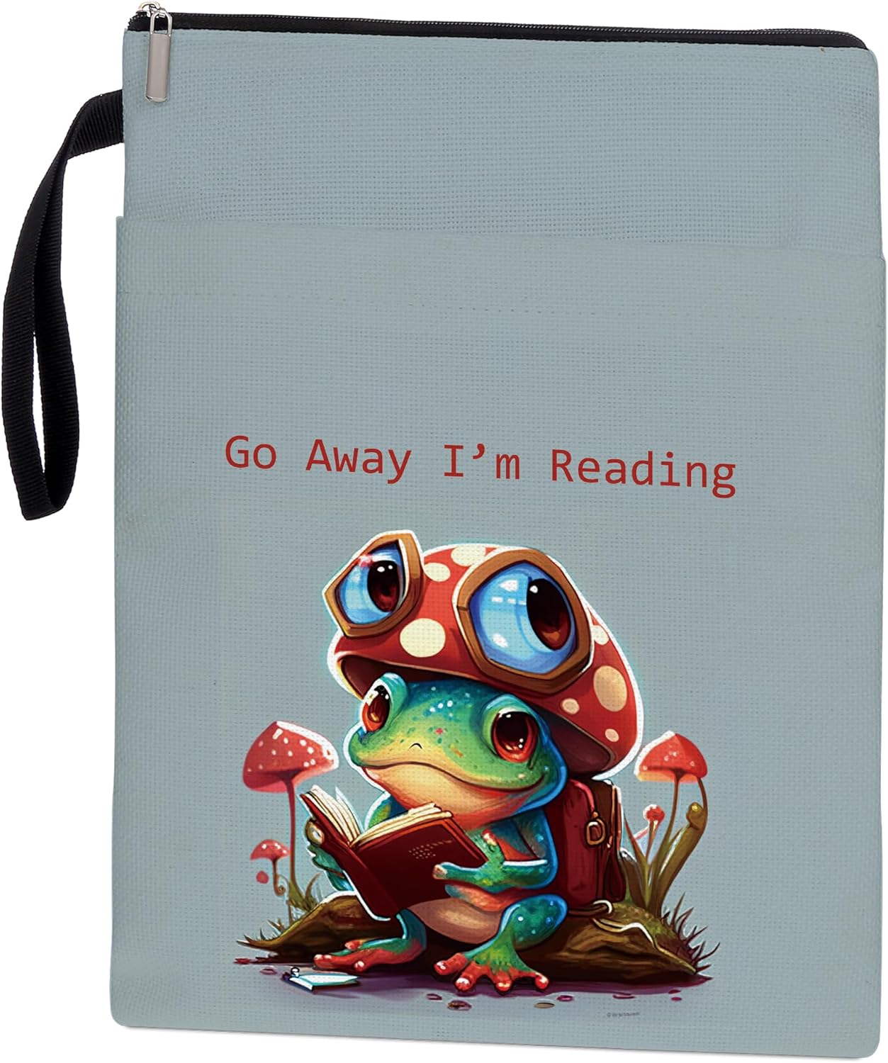 Book Covers for Paperbacks, Book Sleeve with Zipper, Washable Book Pouch with Pocket, 11 x 8.5 Inch - Frog Mushroom Jungle