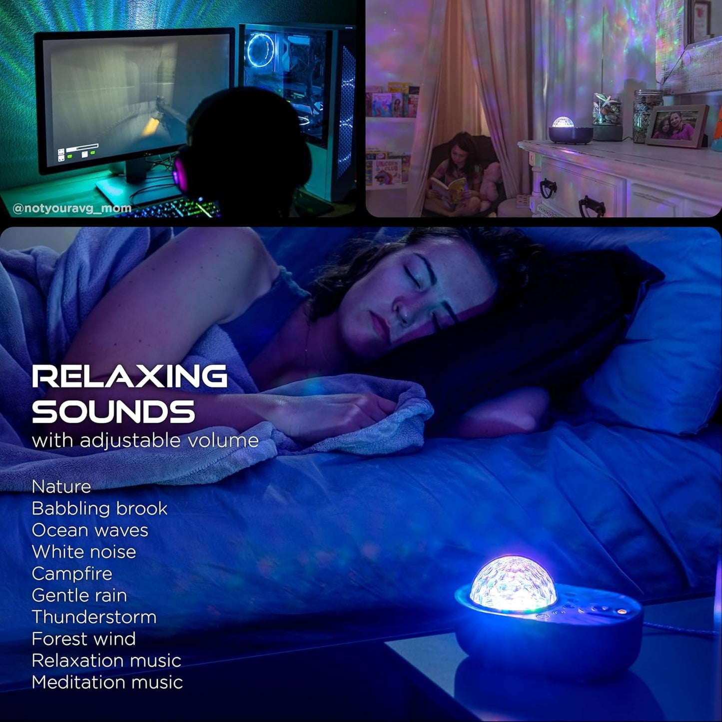 Enbrighten Galaxy Star Projector – Multi-Color Aurora Nebula Space Lamp with Sleep Sounds and White Noise – USB Powered Night Light for Bedroom, Living Room, Kids & Adults (65277)