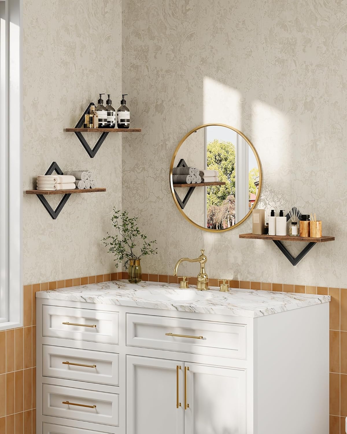 Floating Shelves for Wall, Set of 3 Wall Mounted Storage Shelves for Living Room, Bedroom, Kitchen, Bathroom, Rustic Brown TBJ03P3BF