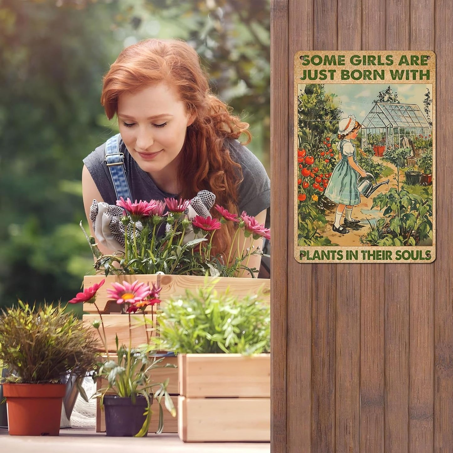 Vintage Garden Tin Sign Some Girls are Just Born with Plants in Their Souls Retro Metal Poster Funny Wall Art Cafe Wall Decor for Garden Plaque 12 * 8inch
