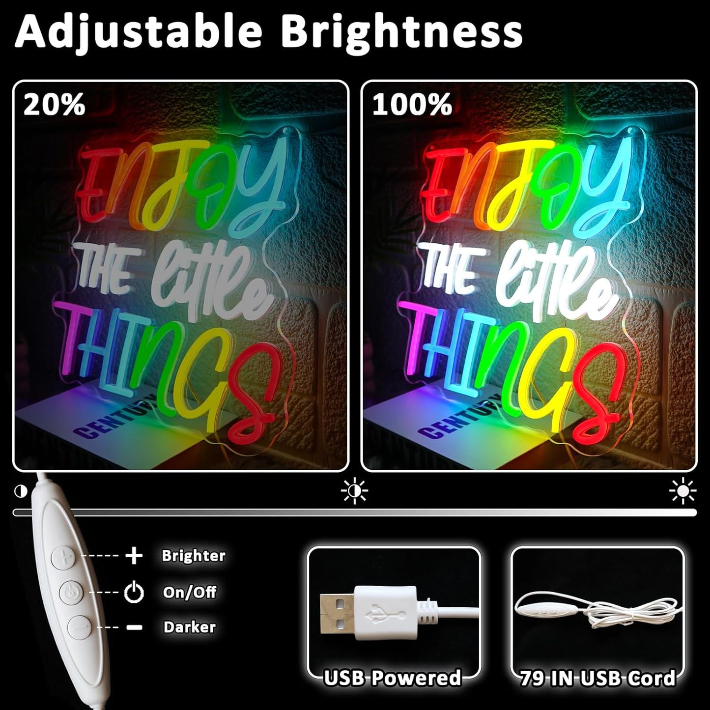 Enjoy The Little Things Neon Sign for Wall Decor Dimmable Inspirational Led Sign for Bedroom Motivational Neon Light for Home Classroom Study Room School Cafe Bar Club Party Decoration