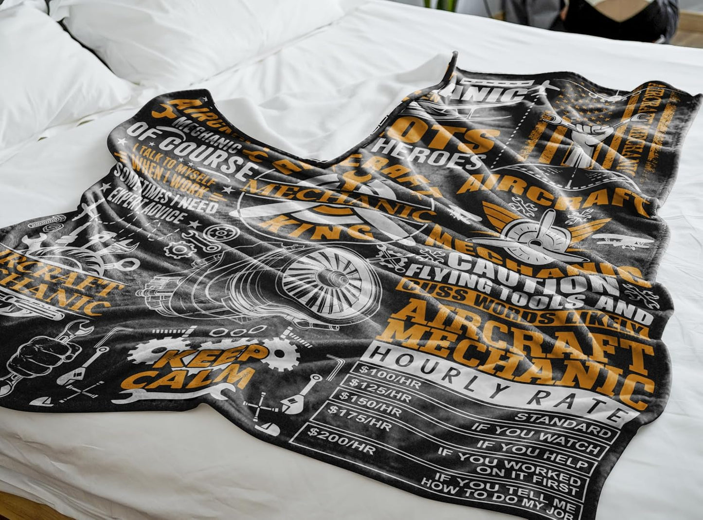 Aircraft Mechanic Gifts, Aircraft Mechanic Blanket Gifts for Men, Soft Flannel Blanket, 65 x 50 inches