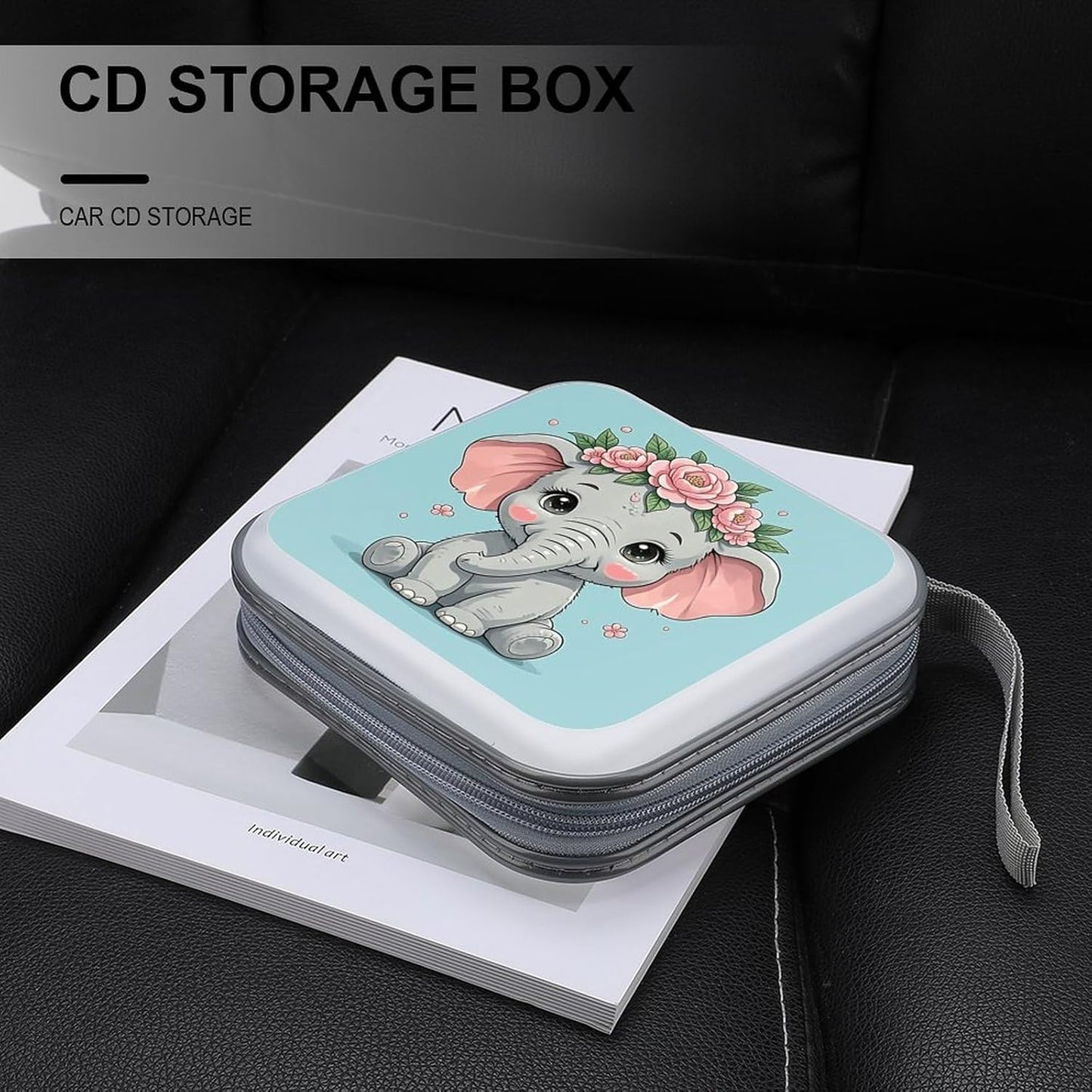 Cute Flower Elephant CD Case Portable Zipper CD Case 40 Capacity Hard Plastic DVD Cases Holder Large Storage Disc Wallet Bag for Car Home Travel DVD Collection Bag