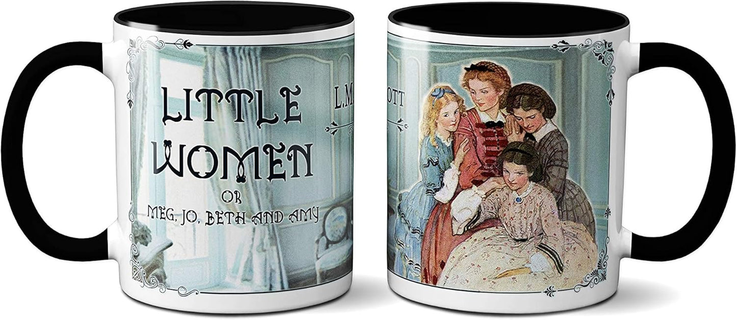 Universal Zone Little Women by Louisa M. Alcott Mug. Bookish Coffee Mug with Little Women Book Title Page design, Literary Book Lover Gift.