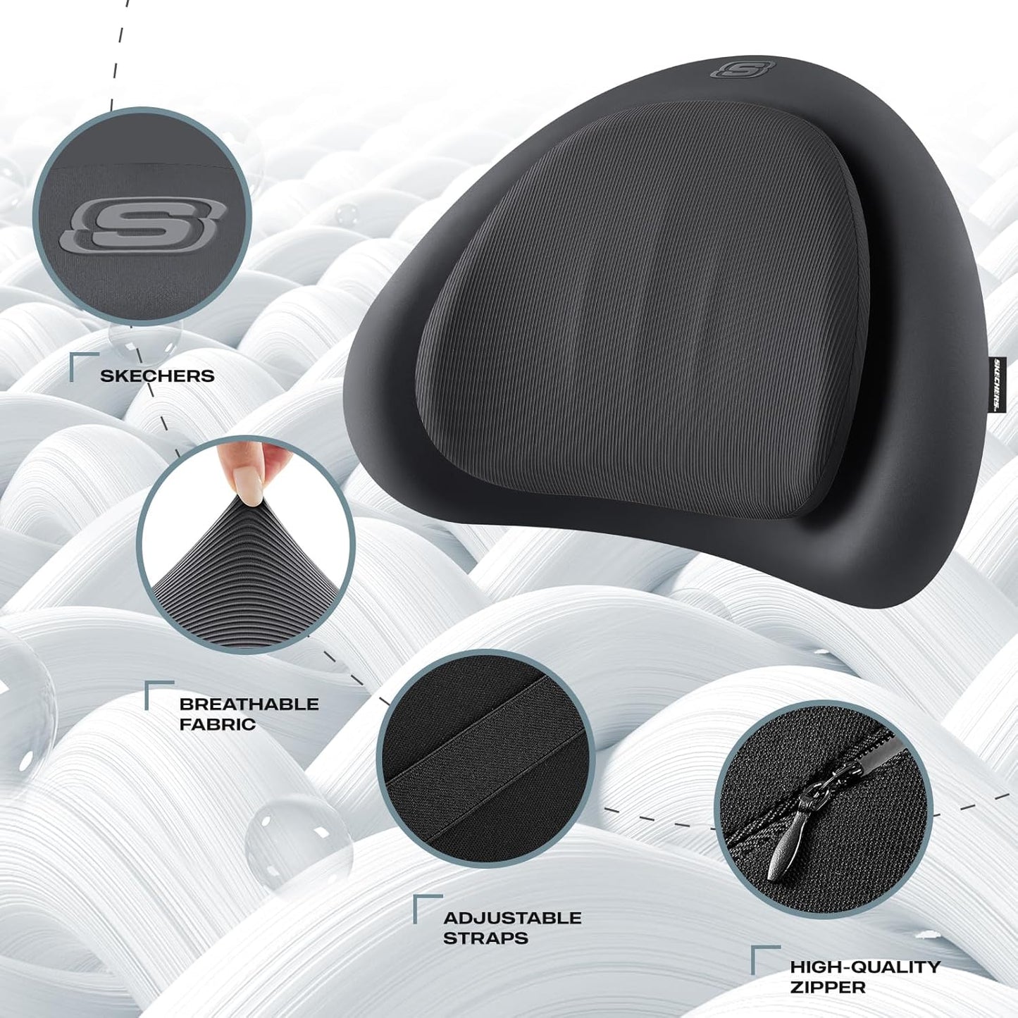 Skechers Lumbar Pillow Premium Memory Foam,Double-Layer-Office Chair Cushion for Tailbone Pain Relief,Butt Pillow for Office Chair,Car seat Cushion,Long Sitting Office Workers,and Car Drivers,Black