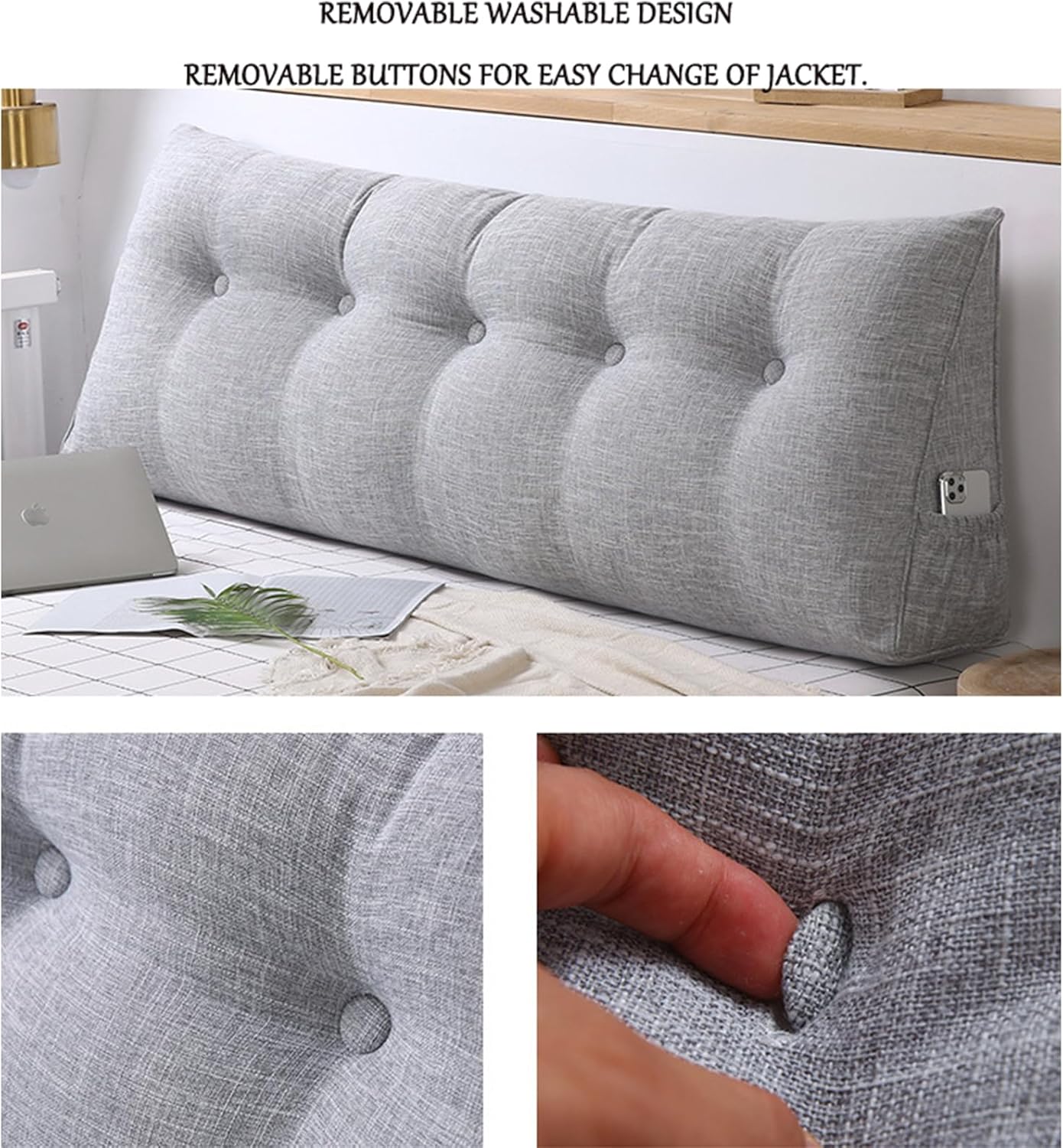 Headboard Wedge Reading Pillow, Headboard Backrest Wedge Pillow Twin with Detachable Cover, Back Support Cushion, Lumbar Support Cushion Waist Backrest,H,120cm