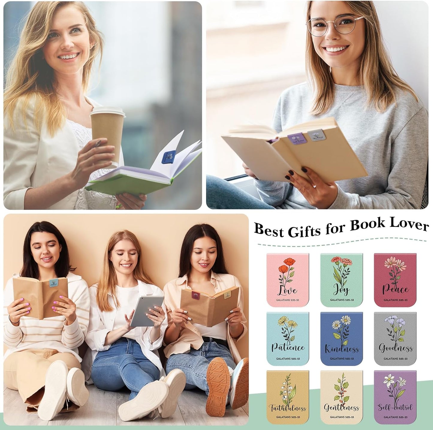 9 Pcs Christian Magnetic Bookmarks for Women Easter Inspirational Gifts Leather Magnetic Bookmarks Handmade Bible Motivational Gifts for Religious Party Church Book Club(Colorful)