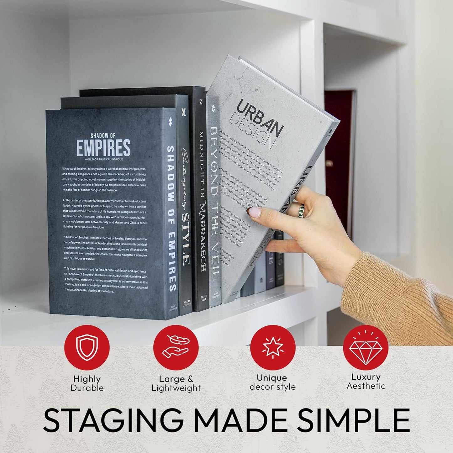 Decorative Books | Black 10 Book Set with 3 Sizes | Preassembled with Hidden Storage | Perfectly Stackable for Easy Home Staging | Book Decor to Elevate Your Space | Home Decor Made Simple!