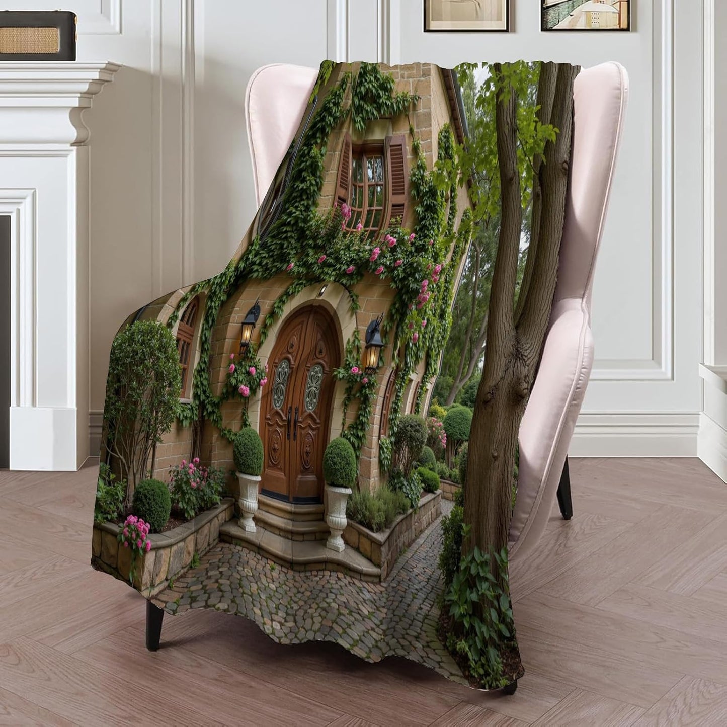 Ivy Wall Blankets Emerald Pumpkin Throw Blanket Soft Farmhouse Forest 3D Window View Wooden Door Flannel Fleece Blankets and Throws for Home Living Room Sofa Couch Bed Chair Decor,68 x 90 in