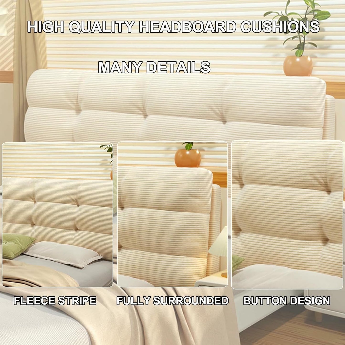 Headboard Pillow Striped Support Upholstered Lumbar Pillowboard Large Backrest Bedside Cushion Sofa Bed Bunk Bed Tatami Headboard with Removable Cover,White,Paste 79"/King