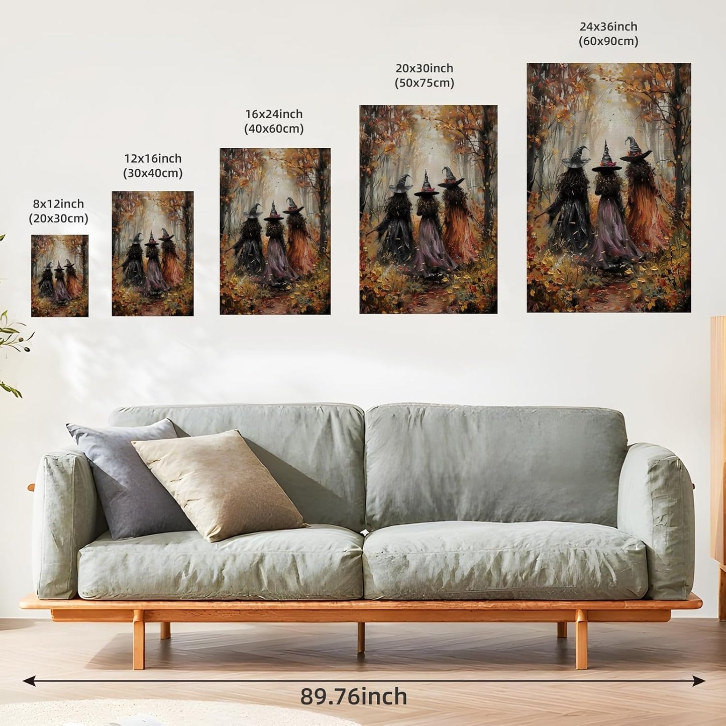 KBBYT Halloween Witch Wall Art Three Witches in The Forest Poster Vintage Witchy Canvas Print Autumn Forest Wall Decor Gothic Spooky Fall Dark Academia Decor for Bedroom Living Room 8X12inch Unframed