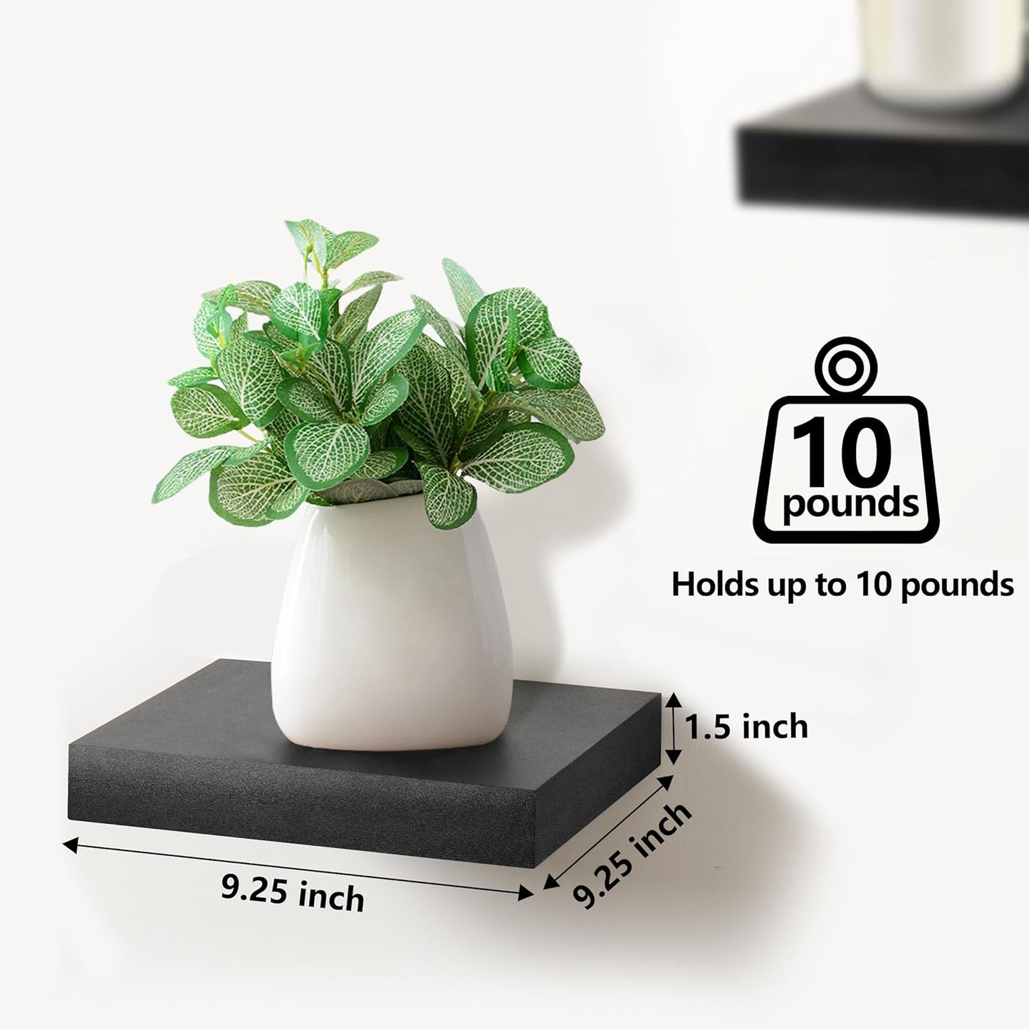 Sorbus 9X9 Inch Floating Shelves for Wall – Square Floating Shelf with Invisible Mounting Bracket for Kitchen, Bedroom, Living Room & Bathroom Decor – Rustic Showcase Wall Shelf (Black, 3 Pack)