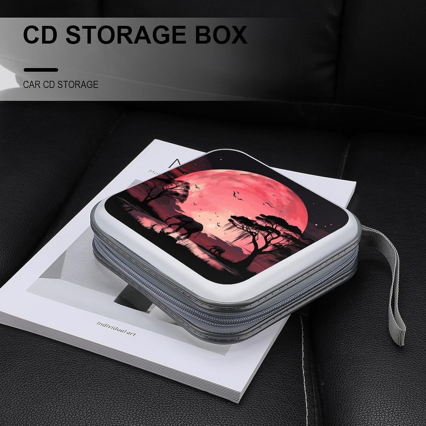 Pink Moon Elephant CD Case 40 Capacity Case Zipper CD Collection Bag with Handles Cover DVD Storage Hard Plastic DVD Disc Cases Storage Binder for Car Home Office Travel