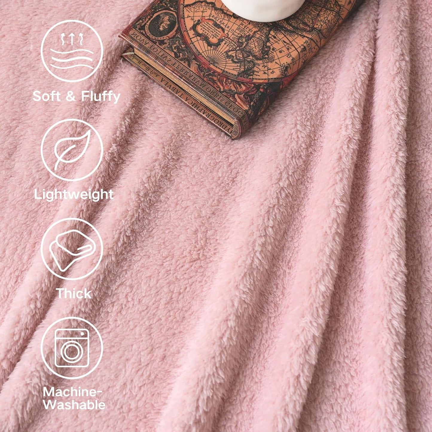 Sherpa Throw Blanket for Bed, Super Soft Cozy Fuzzy Plush Blankets for Winter, Reversible Thick Warm Blanket for Bed, Couch, Living Room, Pink, Twin Size 60"x 80"