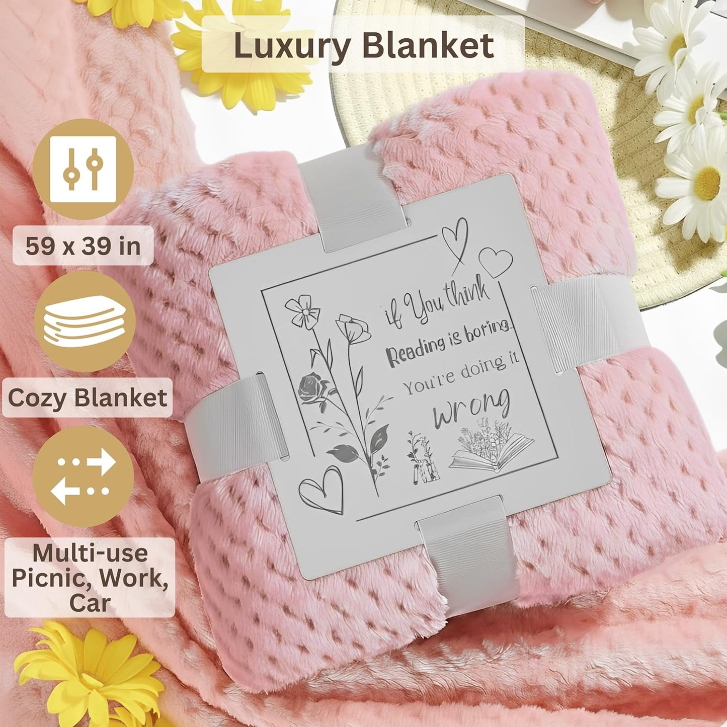 Luxury Book Lover Gifts for Women Readers - 8pc Bookish Gift with Premium Blanket & Shatterproof Steel Tumbler, Librarian Bookworm & Book Club Theme Birthday Present, Mother's Day Reading Gifts