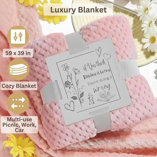 Luxury Book Lover Gifts for Women Readers - 8pc Bookish Gift with Premium Blanket & Shatterproof Steel Tumbler, Librarian Bookworm & Book Club Theme Birthday Present, Mother's Day Reading Gifts