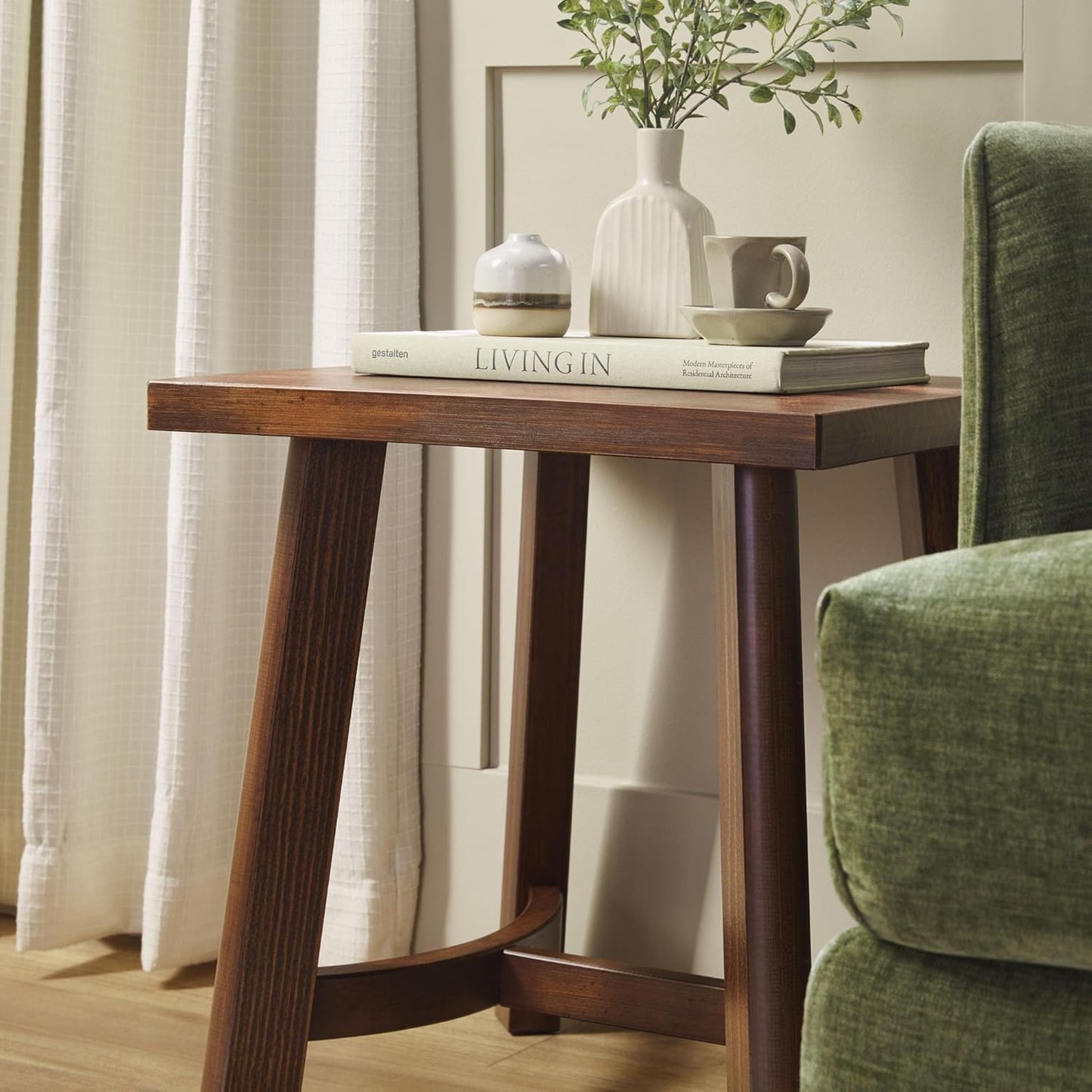 Walker Edison Colt Modern Farmhouse Solid Wood Square Side Table, 18 Inch, Medium Brown