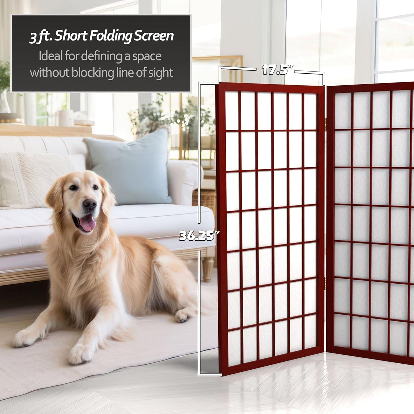 3 ft. Short Window Pane Shoji Screen - Rosewood - 5 Panels