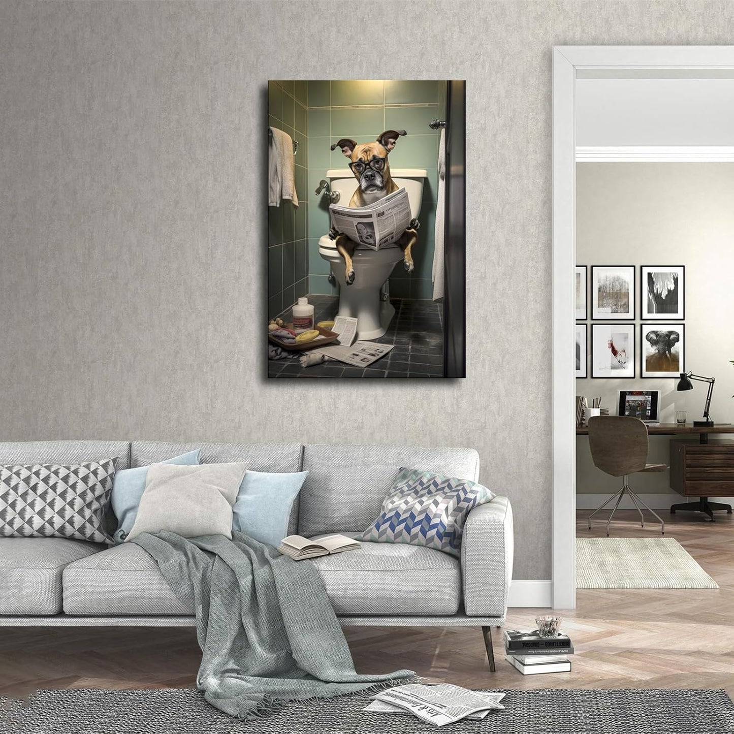 GoDdis Funny Bathroom Wall Art Dog Reading Newspaper In Toilet Wall Art Poster Modern Wall Art living room wall art bedroom wall decor Canvas Printins (16x24inch-No Framed)