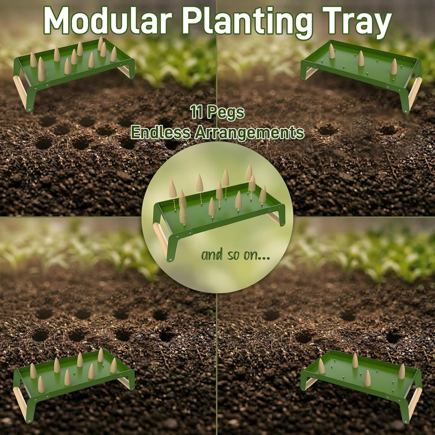 Seed Spacer Tool - Innovative Steel Gardening Template for Organized Planting & Bigger Yields – DIY Layout with Interchangeable Pegs, Ergonomic Wooden Handle