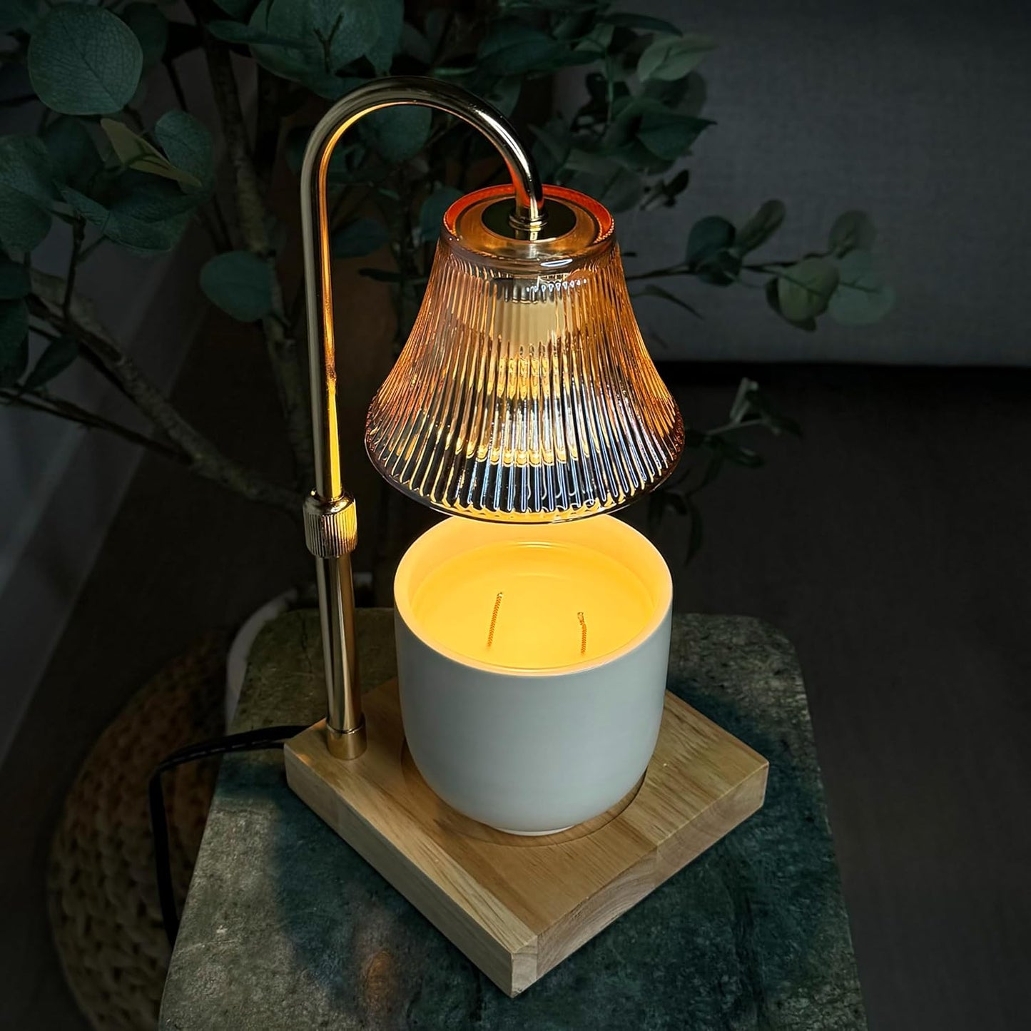 Candle Warmer Lamp with Timer and Dimmer & Includes 2 Bulbs, Electric Wax Candle Lamp Warmer for Jar Candles, Home Decor Aesthetic, and House Warming Gifts - Gold Glass