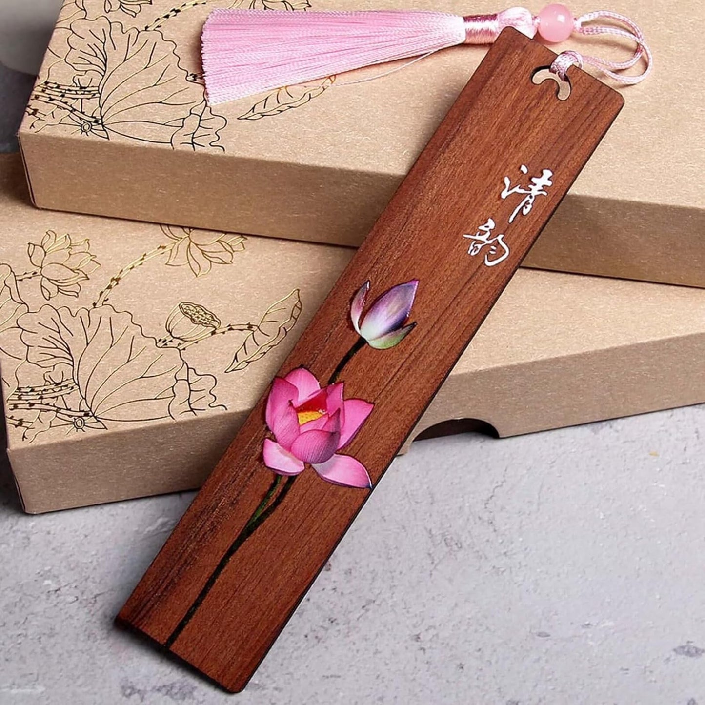 4pcs Wooden Bookmark,Lightweight Vintage Cool Bookmarks Lotus Pattern Design Text Book Marker Book Accessories,Personalized Bookmark Page Markers for Reading Book Lovers Birthday Gift