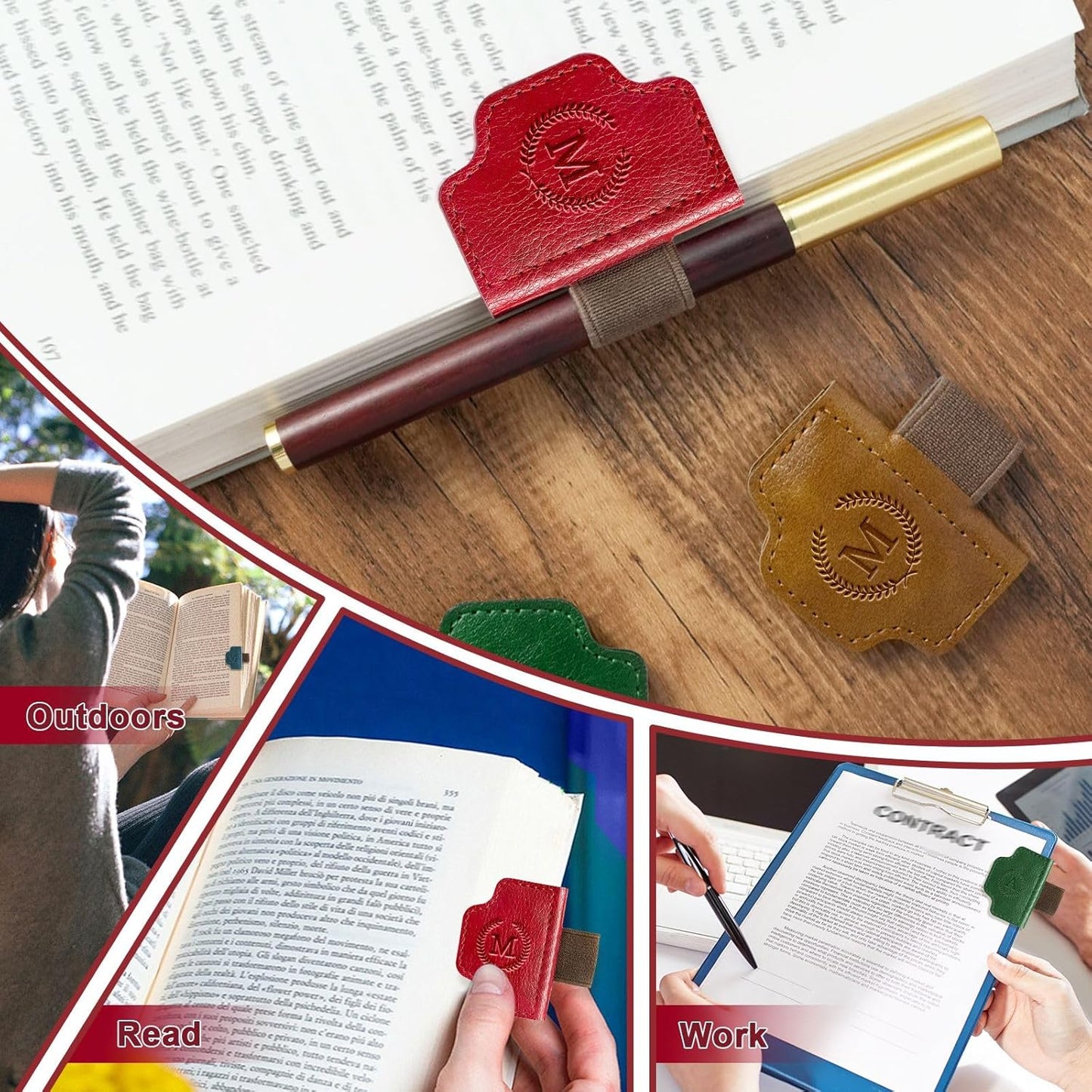 BygoneMark Magnetic Leather Bookmark with Pen Holder, Personalized Custom Initial Page Marker & Pen Clip, Professional Book Accessory for Students (Blue-Cross)