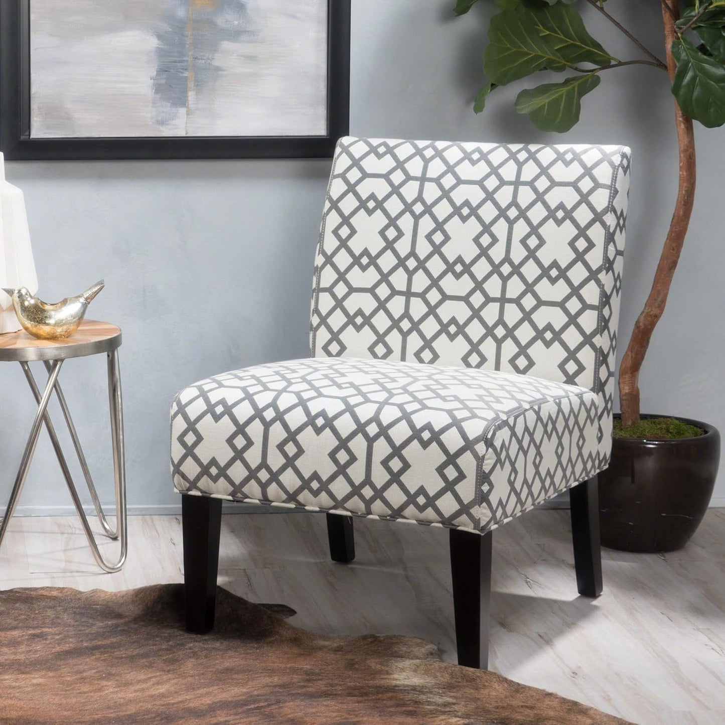 Christopher Knight Home Kassi Fabric Accent Chair, Grey Geometric Patterned