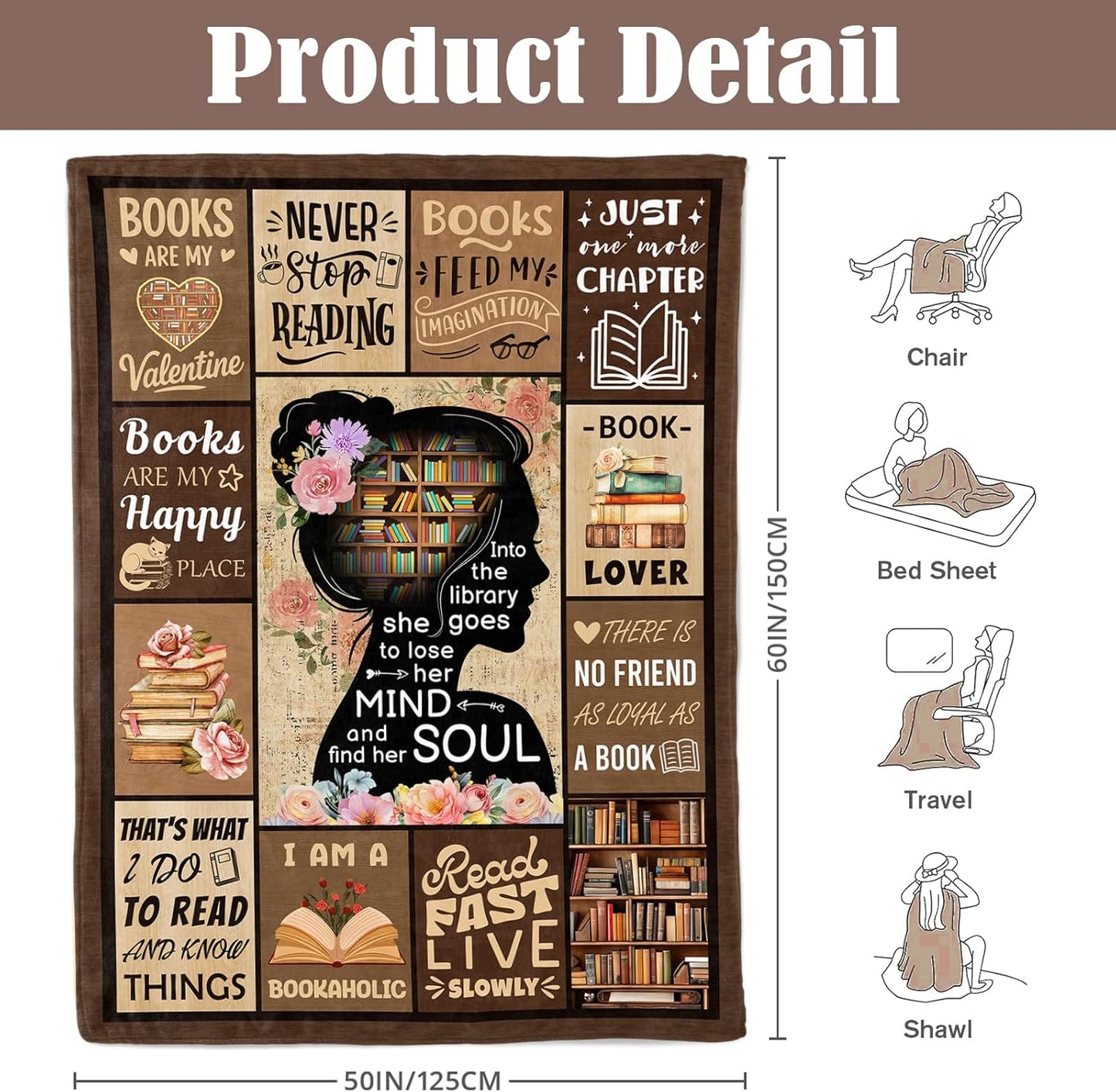 Book Lovers Gifts - Gifts for Book Lovers - Booklover Gift for Women - Bookworm Librarian Readers Booklover Bookish Reading Accessorie Blankets Present for Women Girls - Books Lover Blanket 50"X60"